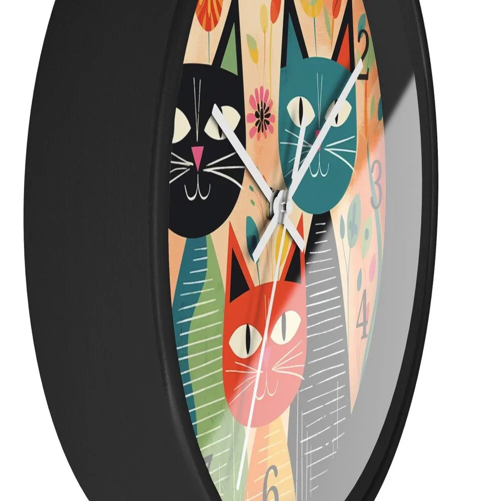 Retro Cat Clock, Vintage-Inspired Midcentury Feline Wall Clock